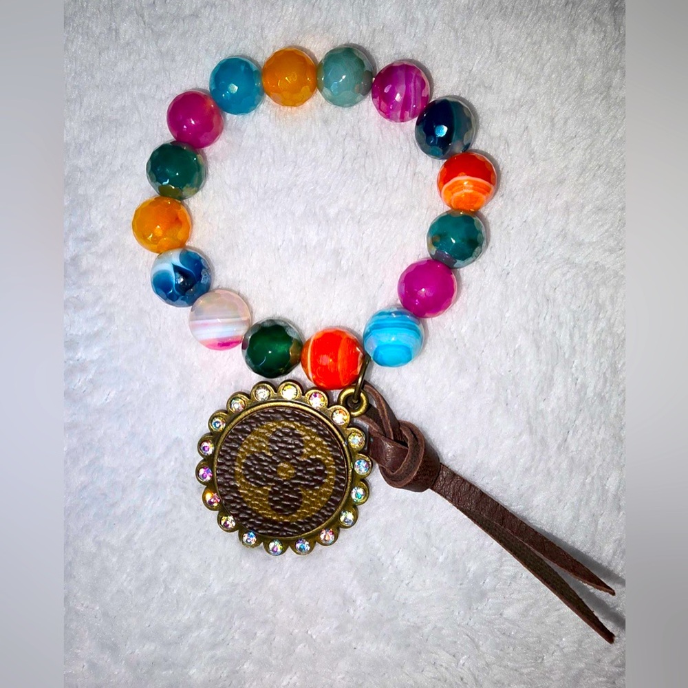 Multicolor Beaded Bracelet with a authentic canvas Pendant